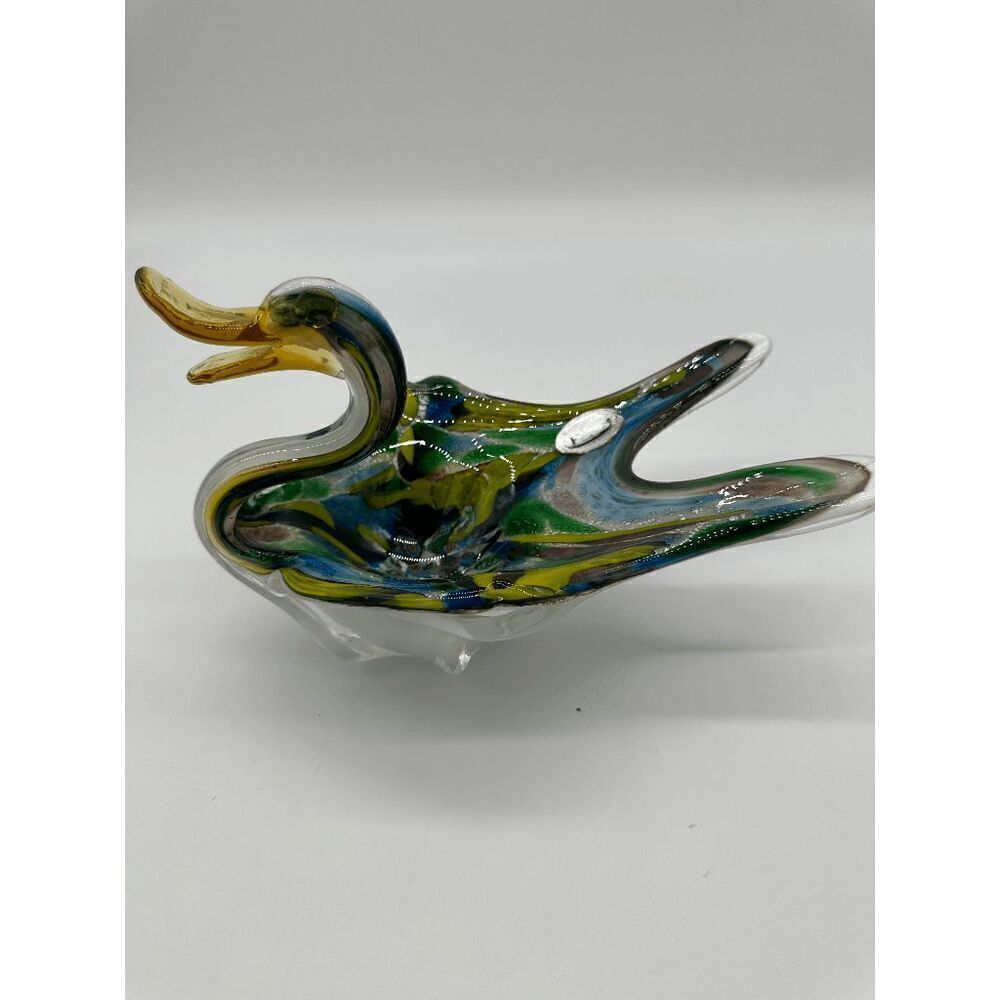 JICO Murano Glass Duck Hand Blown Catchall Basket Mille Fiori Glass Art Made in